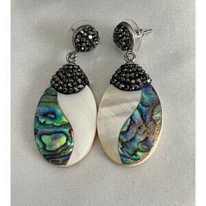 Colleen Lopez Pave Gunmetal Detail Abalone & Vanilla Shell Stud Drop Earrings